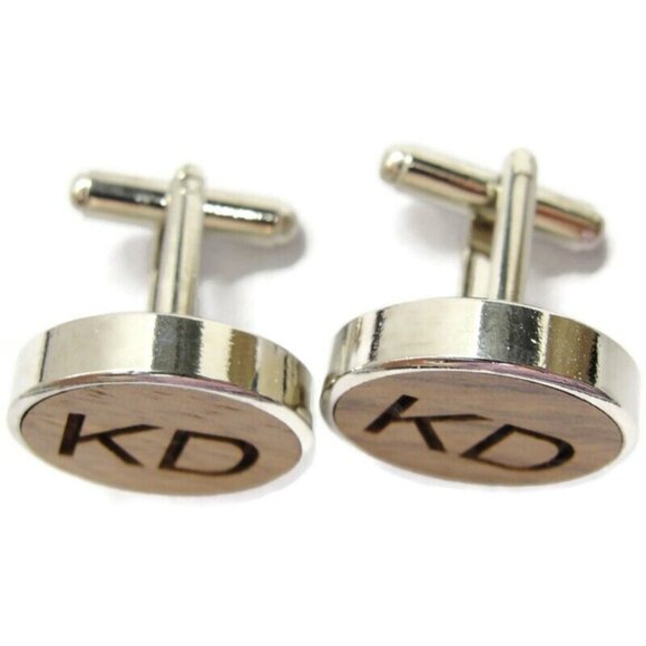 Brown Wooden Cufflinks Initials "KD"  IOB - Picture 3 of 13